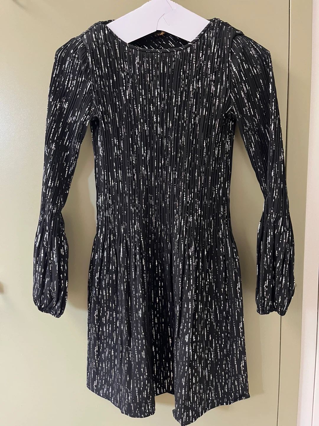 Maje Black Pleated Dress with Silver Accents