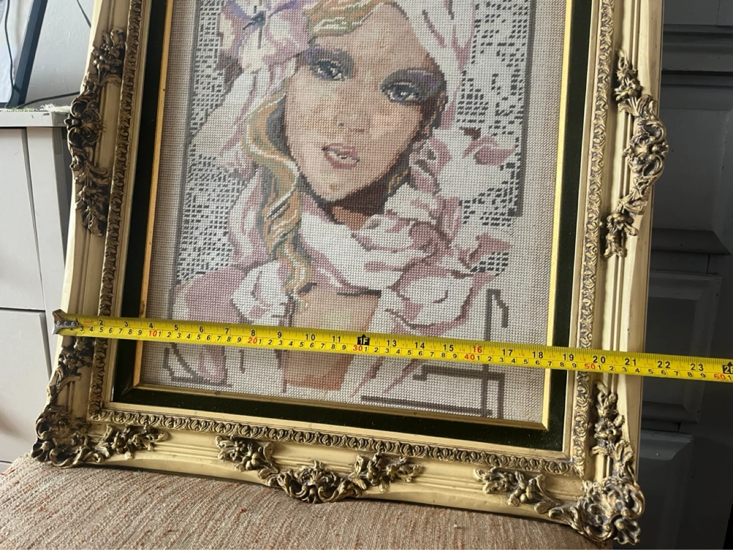 Framed Needlepoint Portrait of a Woman - photo 2