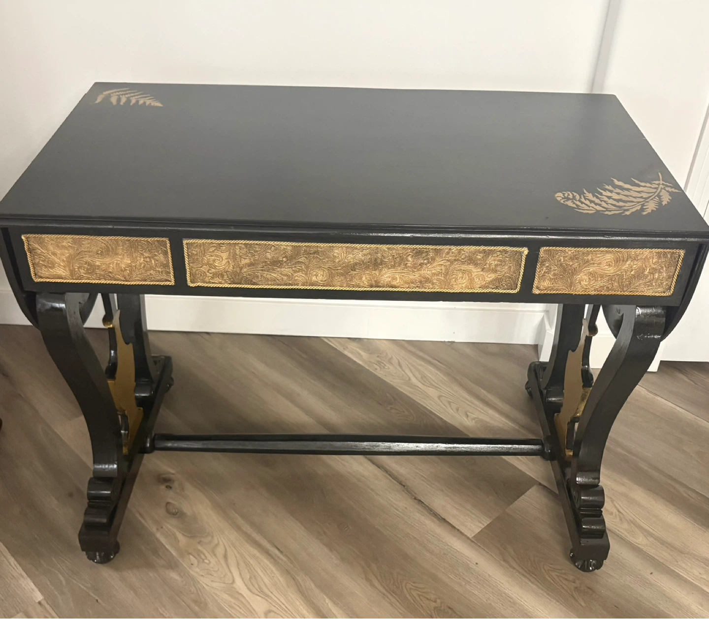 Black Expandable Desk with Gold Fern Accents - photo 2