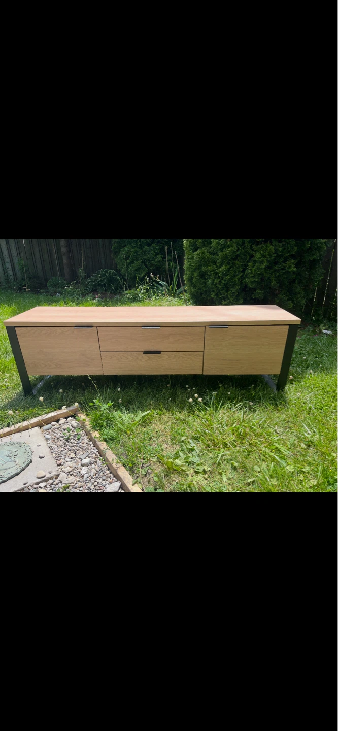Oak and Metal Media Console