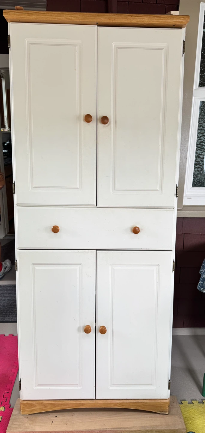 White Storage Cabinet with Drawers and Shelves