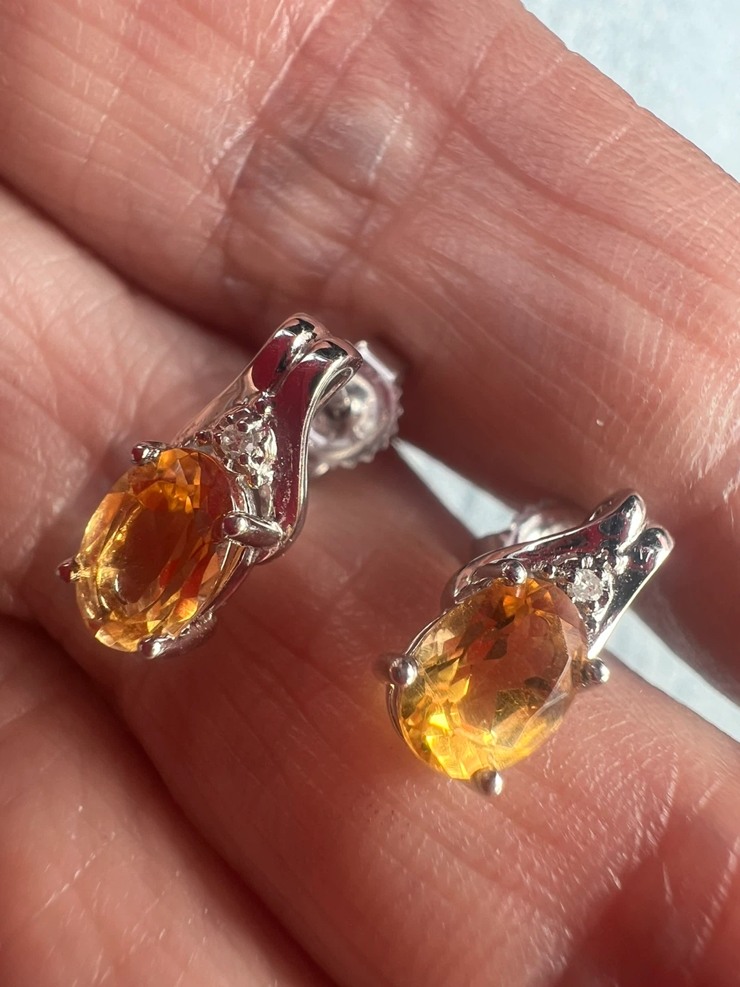 10 k Oval Citrine & Diamond Earrings