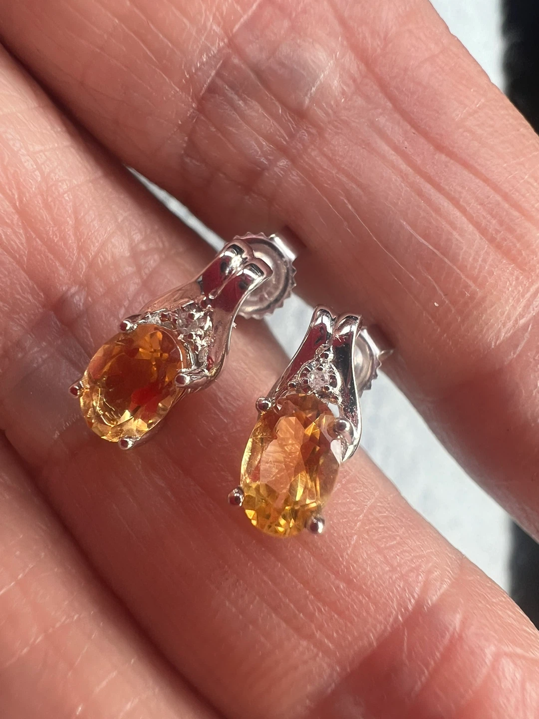 10 k Oval Citrine & Diamond Earrings - photo 2