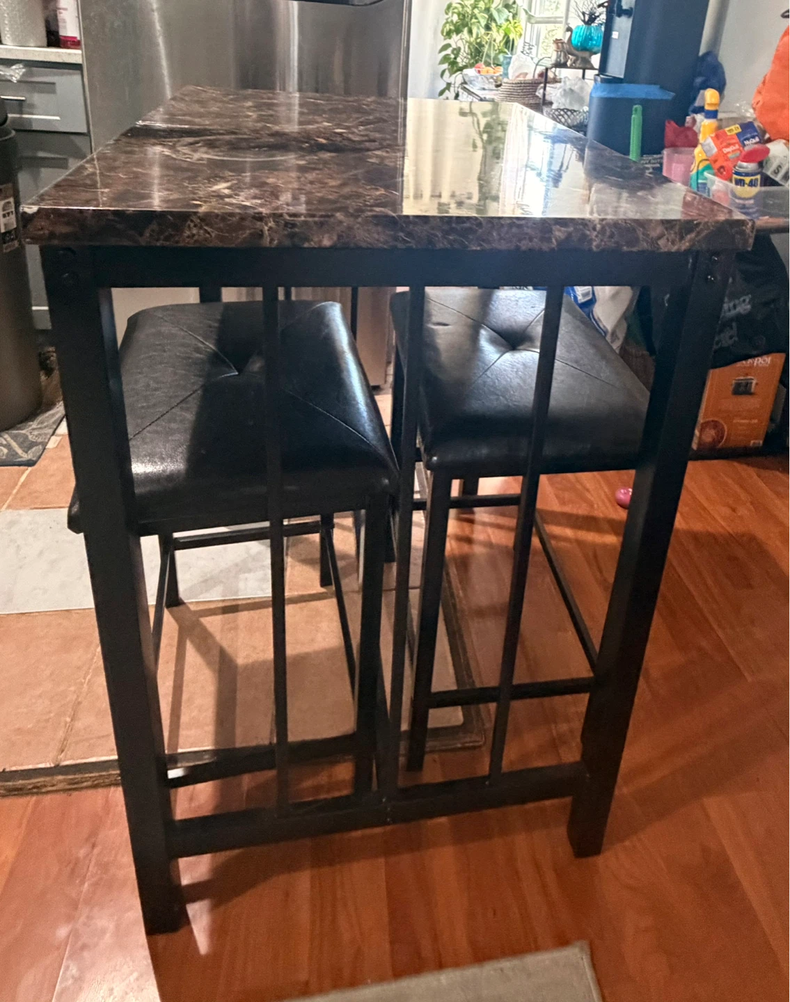 Marble Top Dining Table with 2 Stools