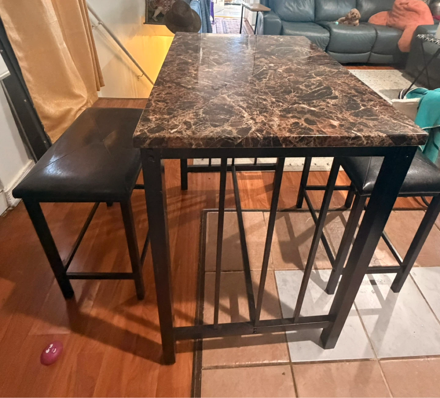 Marble Top Dining Table with 2 Stools - photo 2