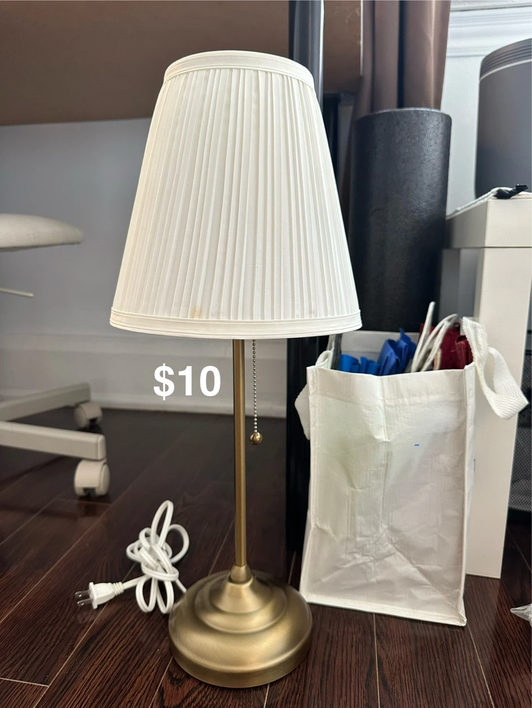 Brass Table Lamp with Pleated Shade