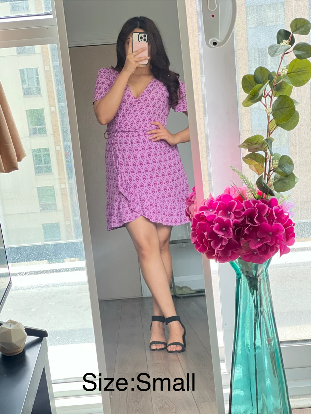 Purple Printed Wrap Dress - Size Small