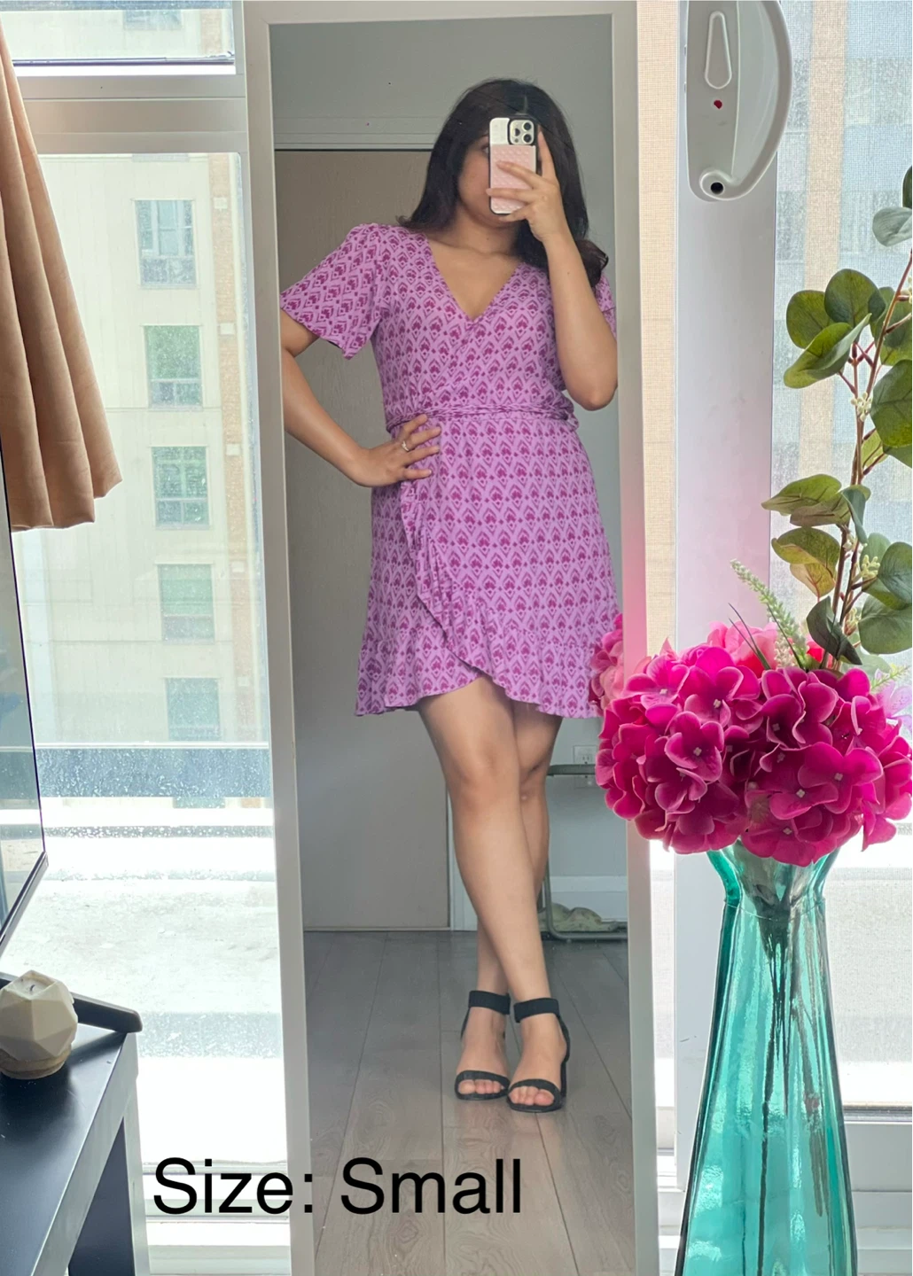 Purple Printed Wrap Dress - Size Small - photo 2