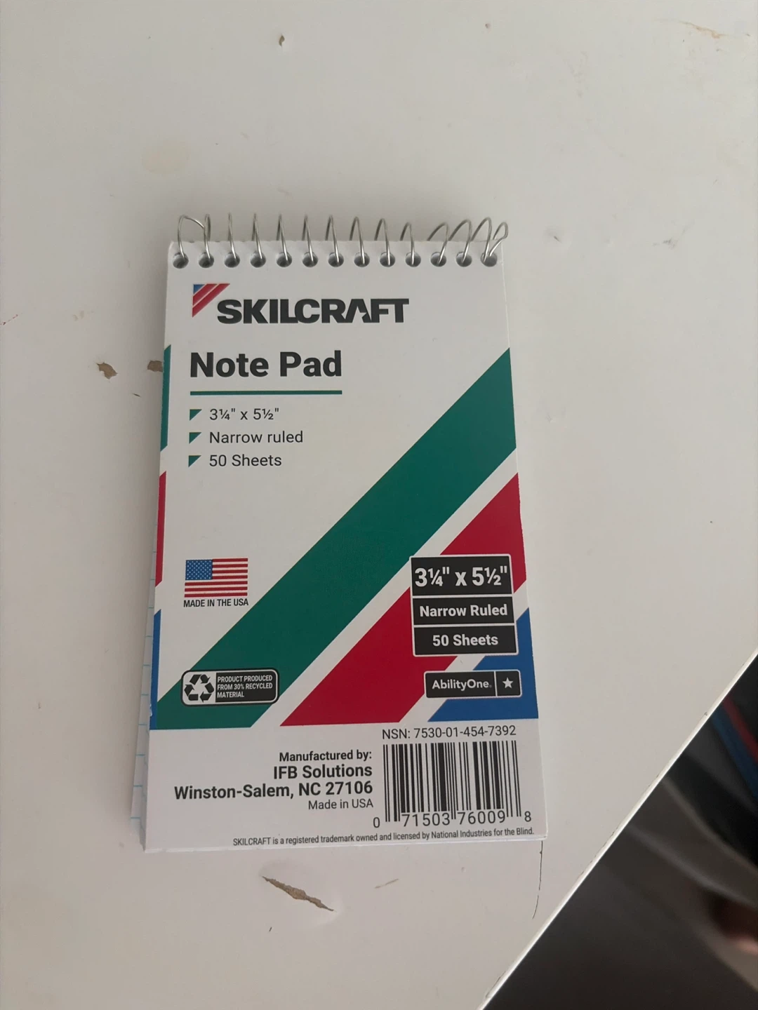 SKILCRAFT Narrow Ruled Note Pad 3 1/4" x 5 1/2"