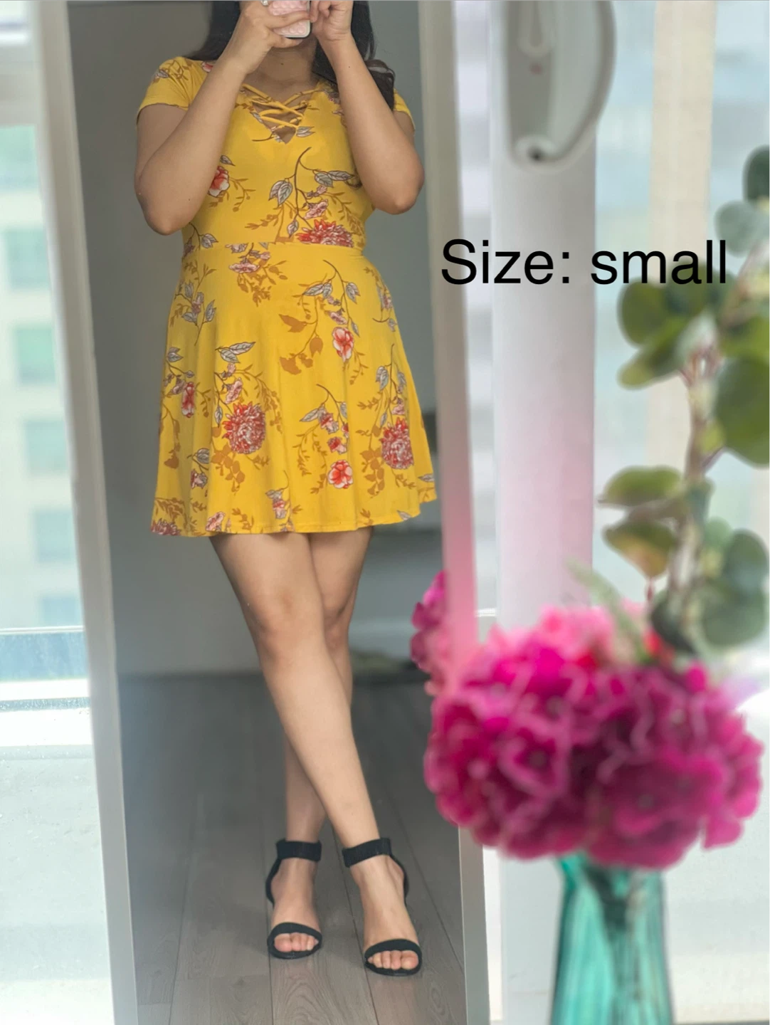 Yellow floral skater dress