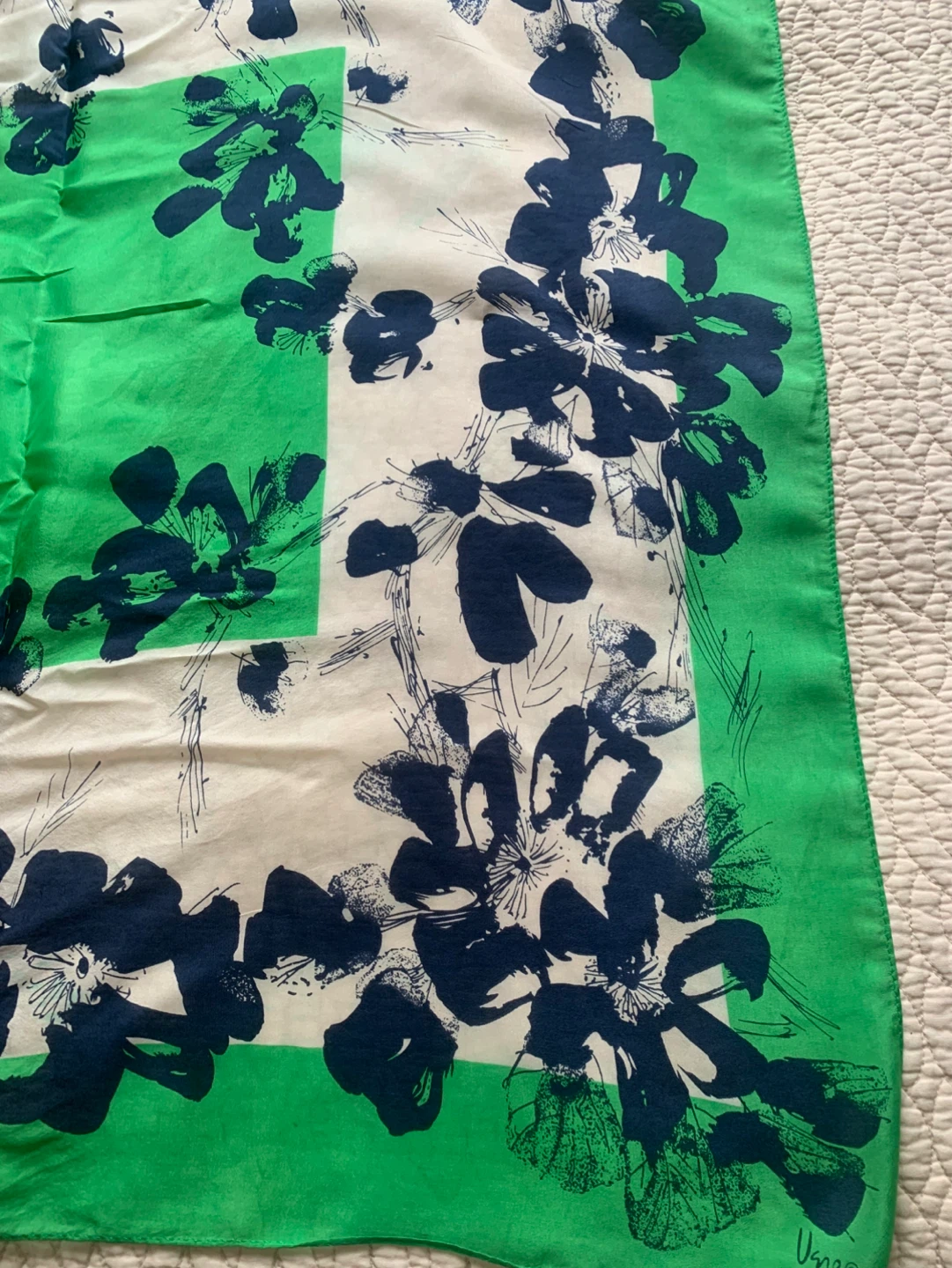 Usna Scarf - Green Floral Silk Scarf - photo 3
