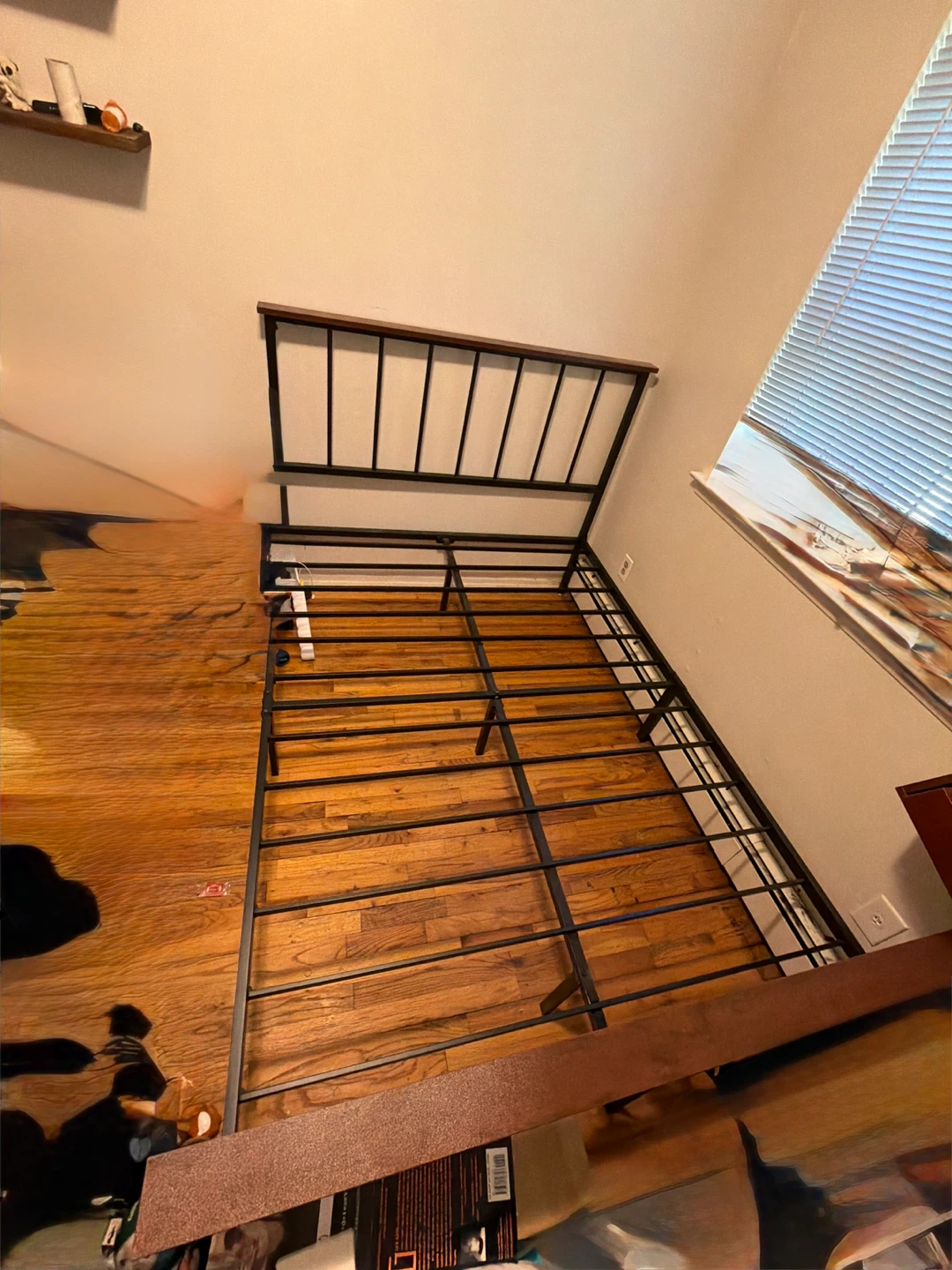 Full size Metal Bed Frame with Wood Accents