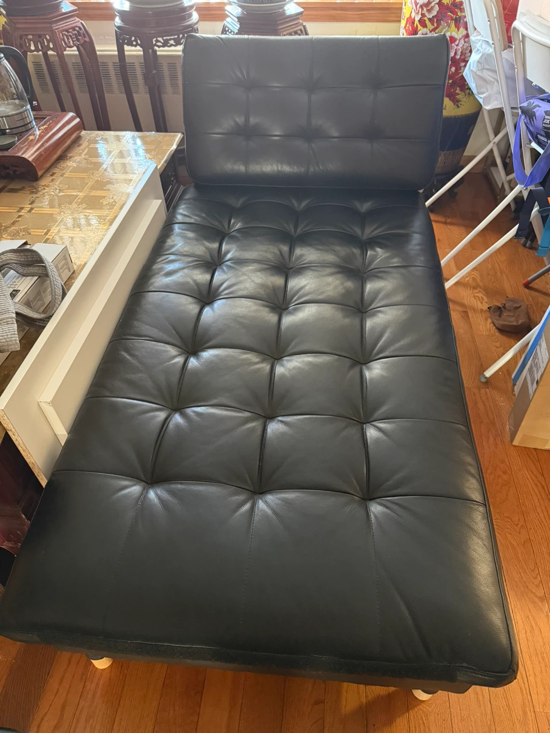 Black Faux Leather Tufted Chaise - photo 2