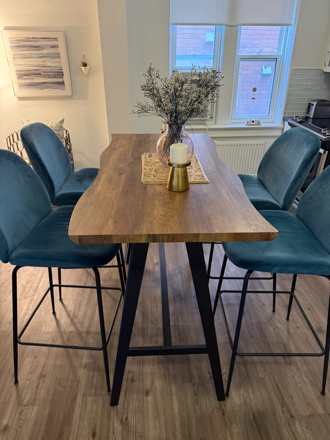 Table with Teal Velvet Bar Stools (Set of 4) **MUST GO! - photo 2