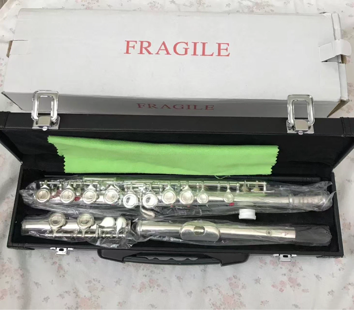Silver Flute with Case and Cleaning Cloth