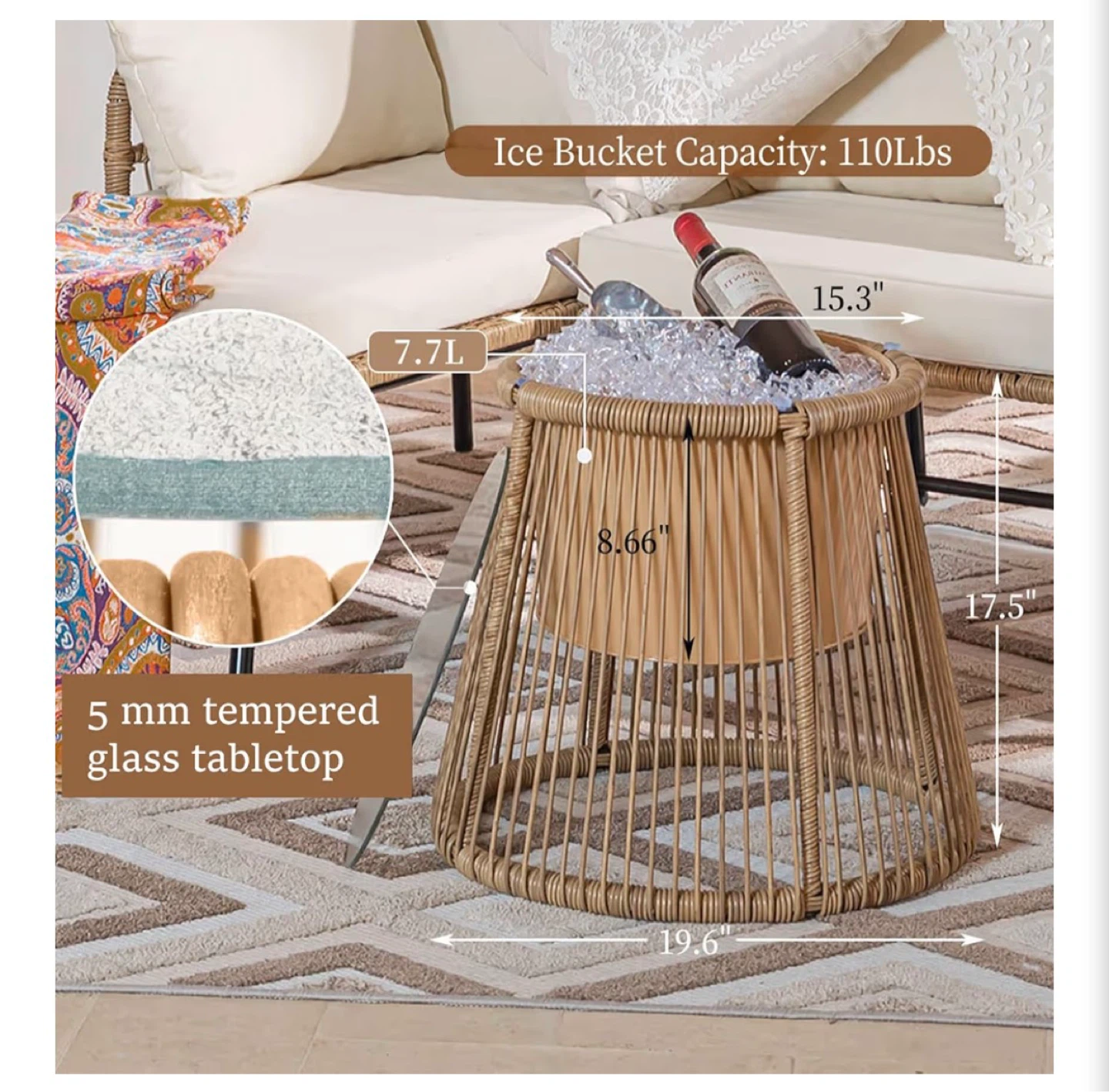 Rattan 6pc patio set with pillows - photo 5