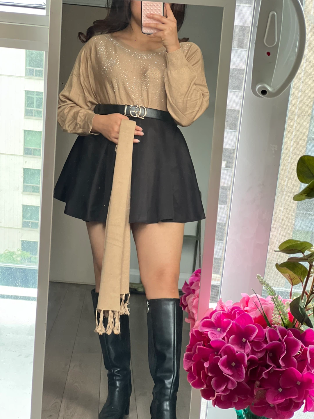 Sparkly Beige Sweater with Scarf - photo 2