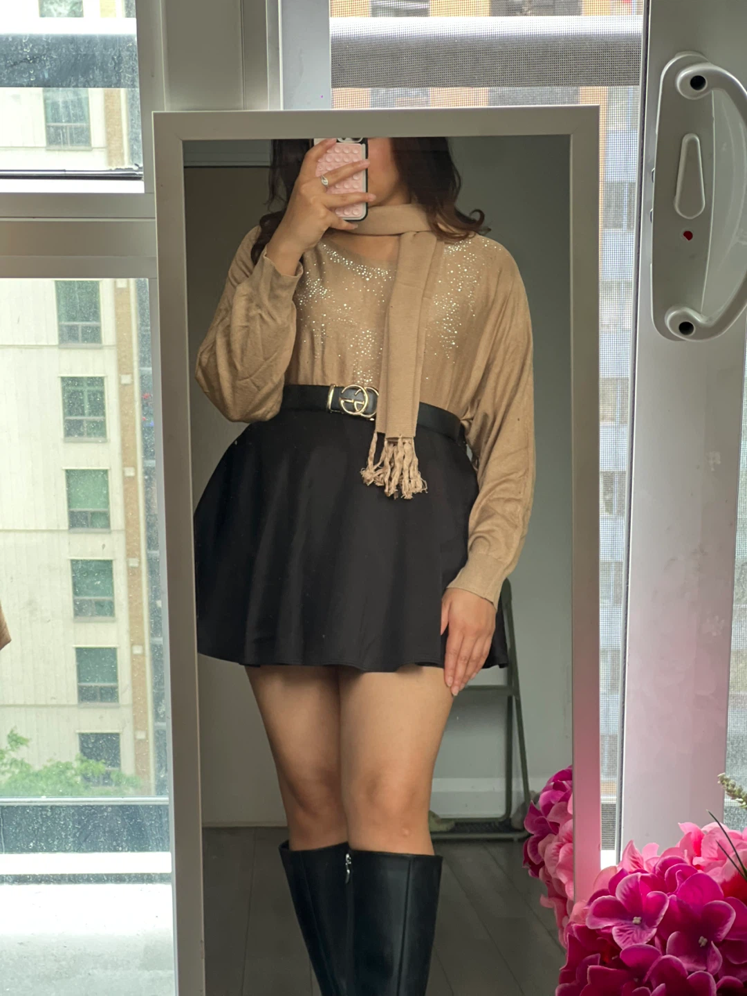 Sparkly Beige Sweater with Scarf - photo 3