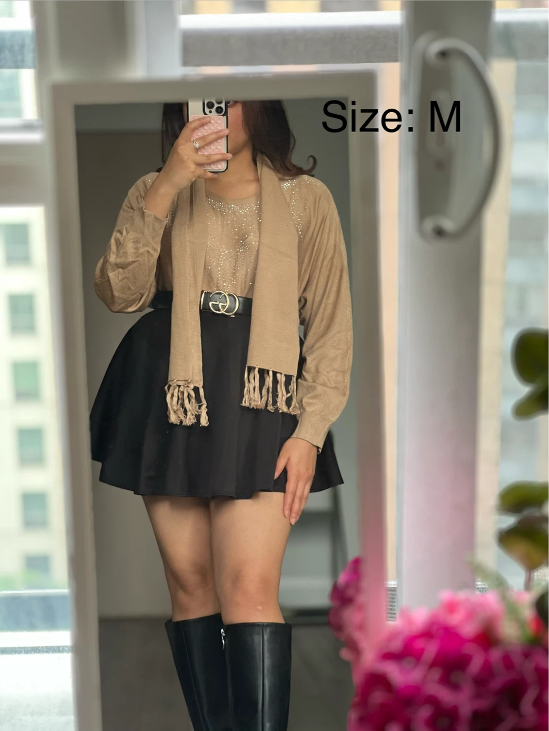 Sparkly Beige Sweater with Scarf
