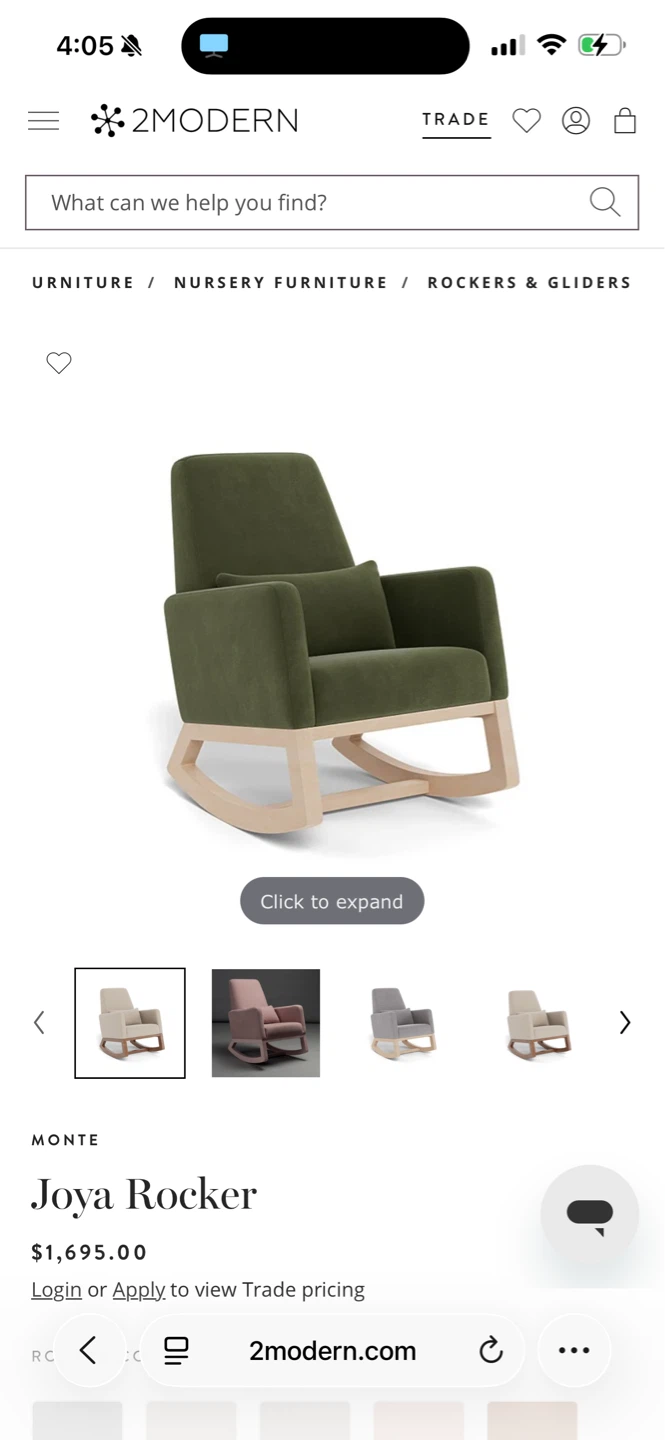 Monte Joya Rocker Chair with Ottoman - Olive Green - photo 4