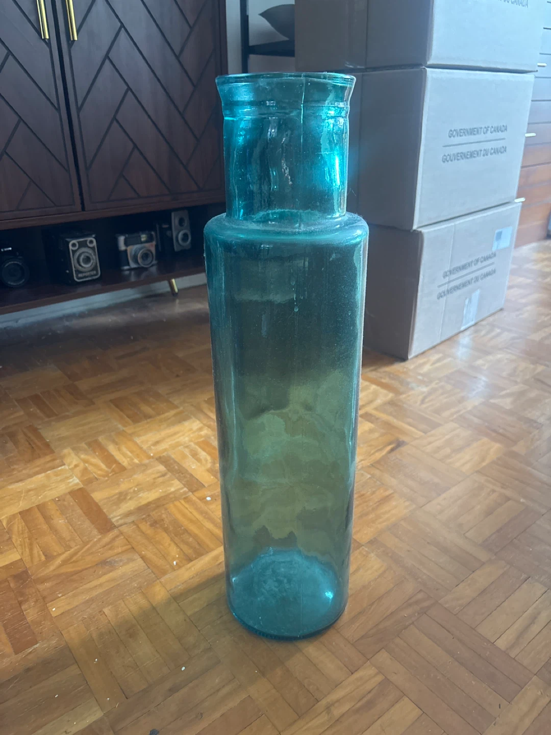 Two tall glass vases - blue and teal - photo 4