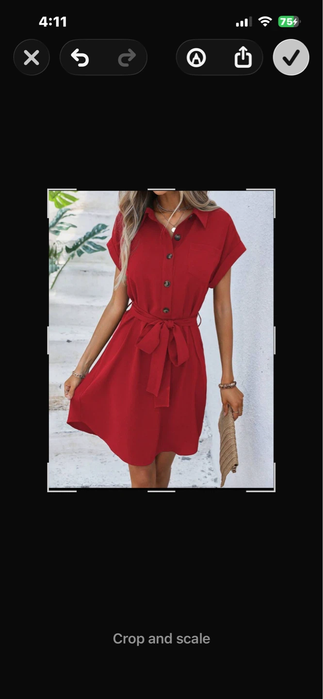 Red button-up shirt dress with tie waist - photo 5