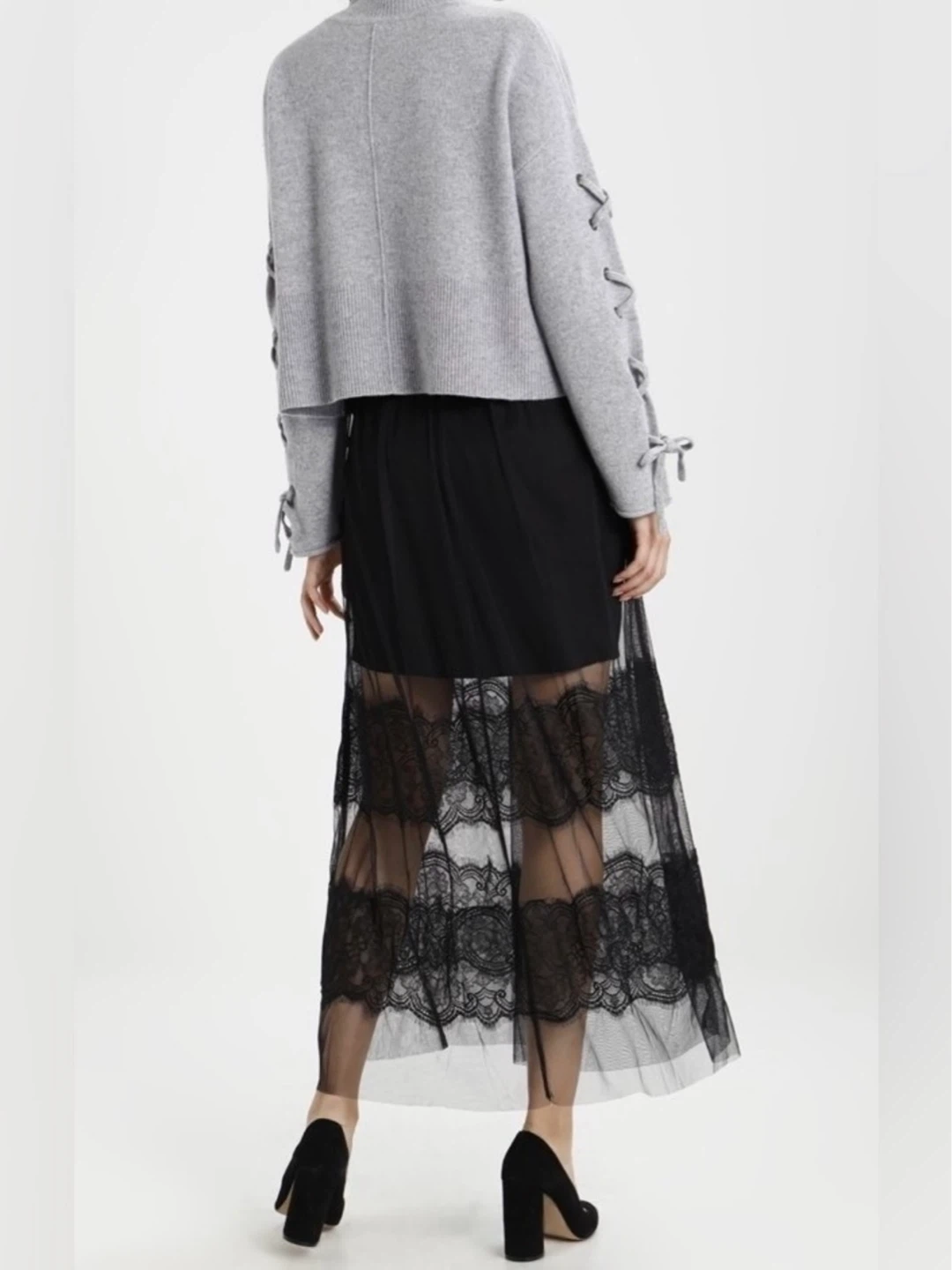 VILA Black Mesh Lace-Tier Midaxi/Maxi Skirt size M - photo 3