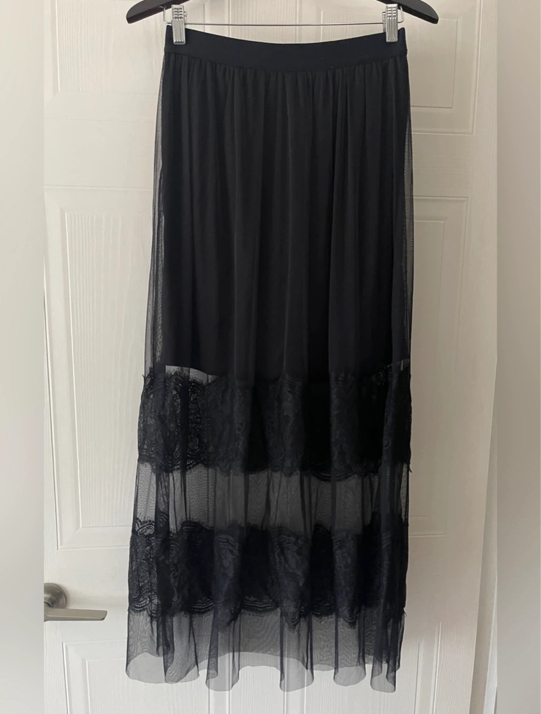 VILA Black Mesh Lace-Tier Midaxi/Maxi Skirt size M - photo 5
