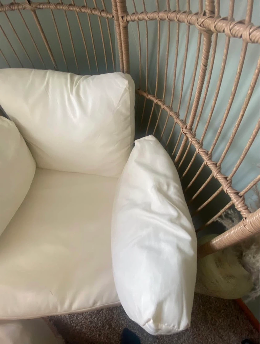 White Wicker Egg Chair with Cushions - photo 2