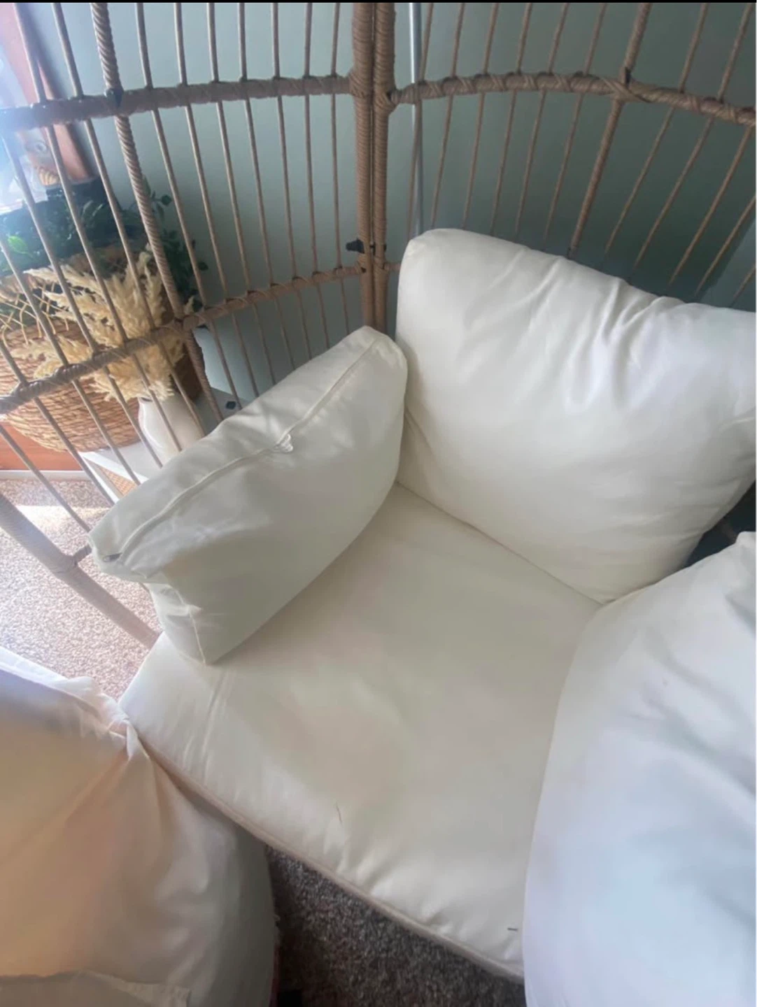 White Wicker Egg Chair with Cushions - photo 4