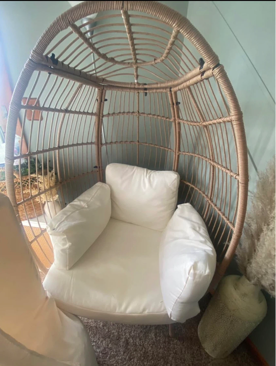 White Wicker Egg Chair with Cushions