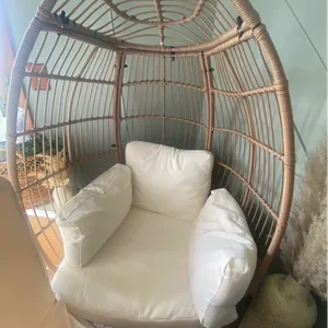 White Wicker Egg Chair with Cushions