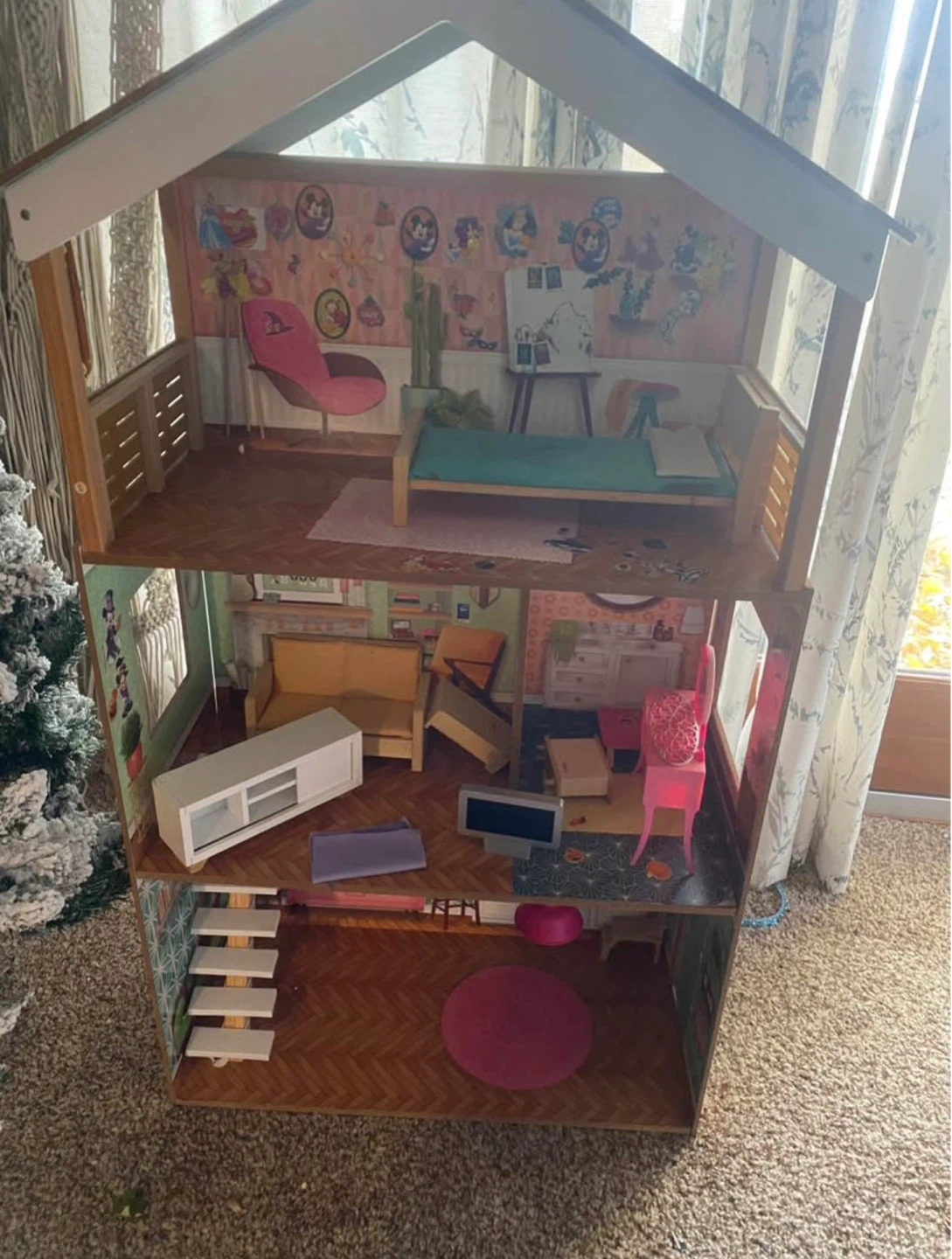 Wooden Dollhouse with Furniture - photo 2