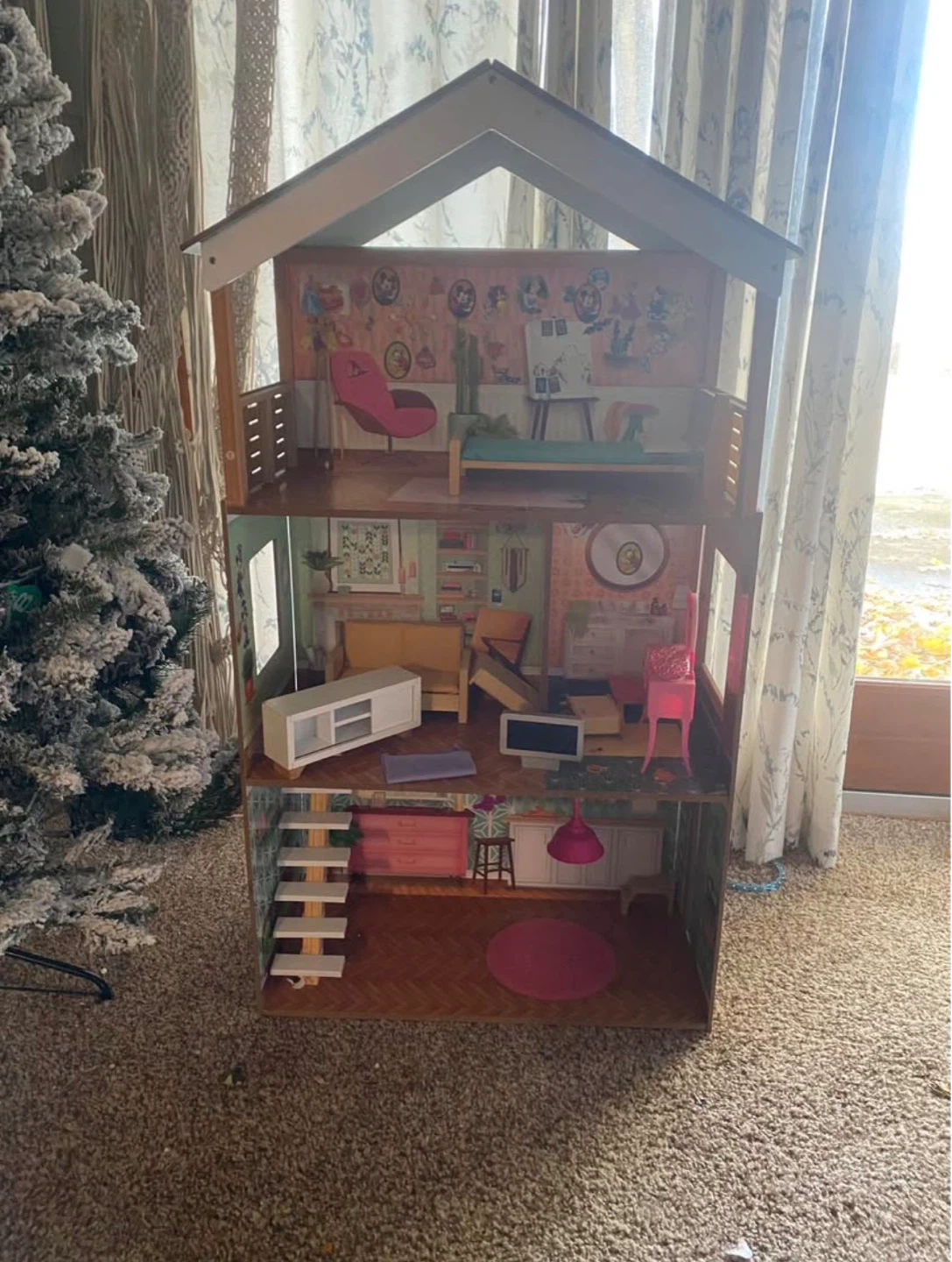 Wooden Dollhouse with Furniture