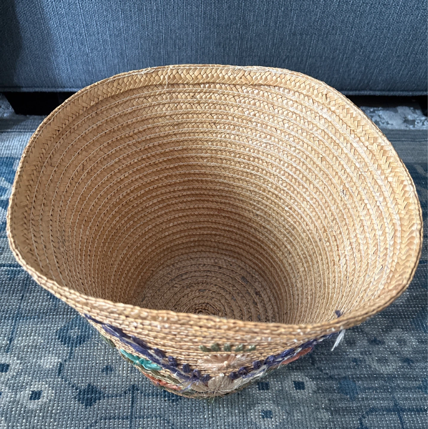 Embroidered Woven Straw Basket - photo 2