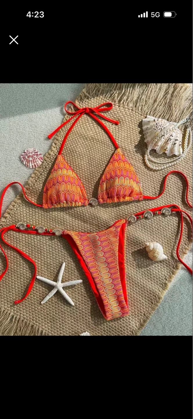 Triangular Bikini Set with Embellishments