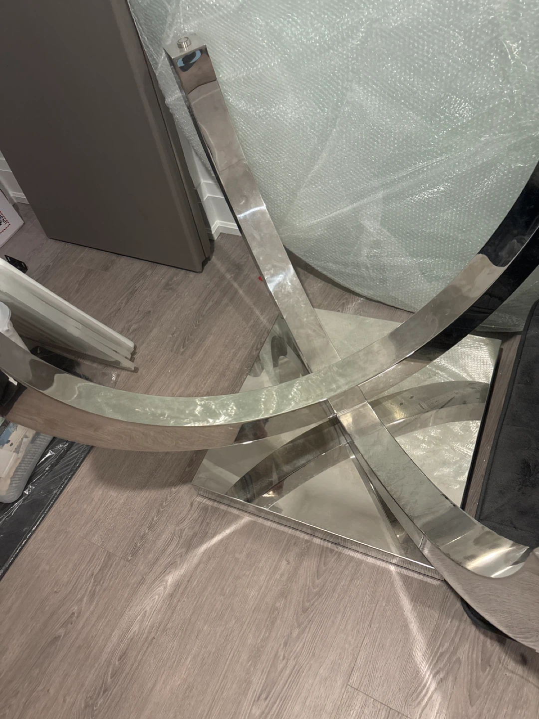 Round Glass Dining Table with Chrome Base - photo 2