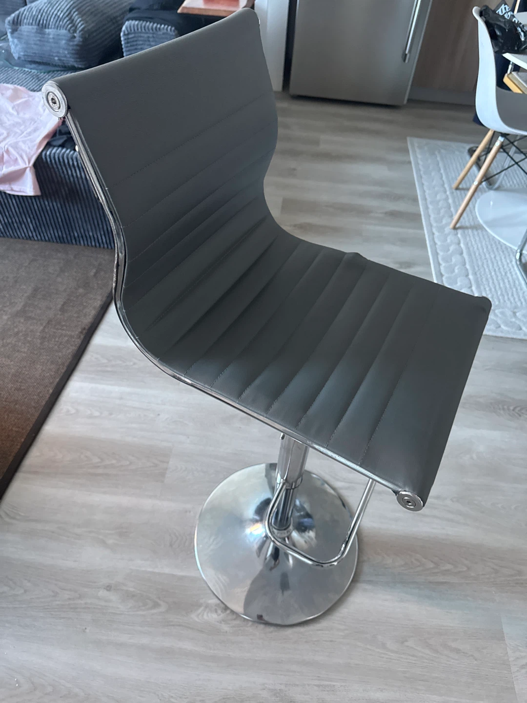 Grey Faux Leather Swivel Bar Stool - photo 3