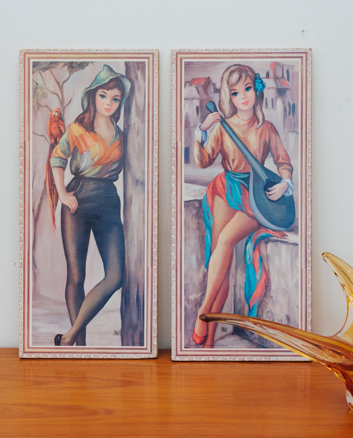 1960s Big-Eyed Girl Wall Plaques (Pair) | MidCentury Lithographs