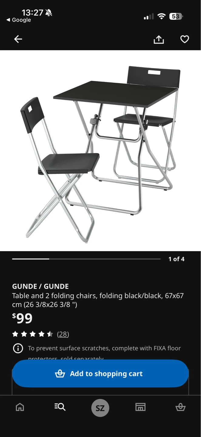 GUNDË Folding Table and 2 Chairs Set