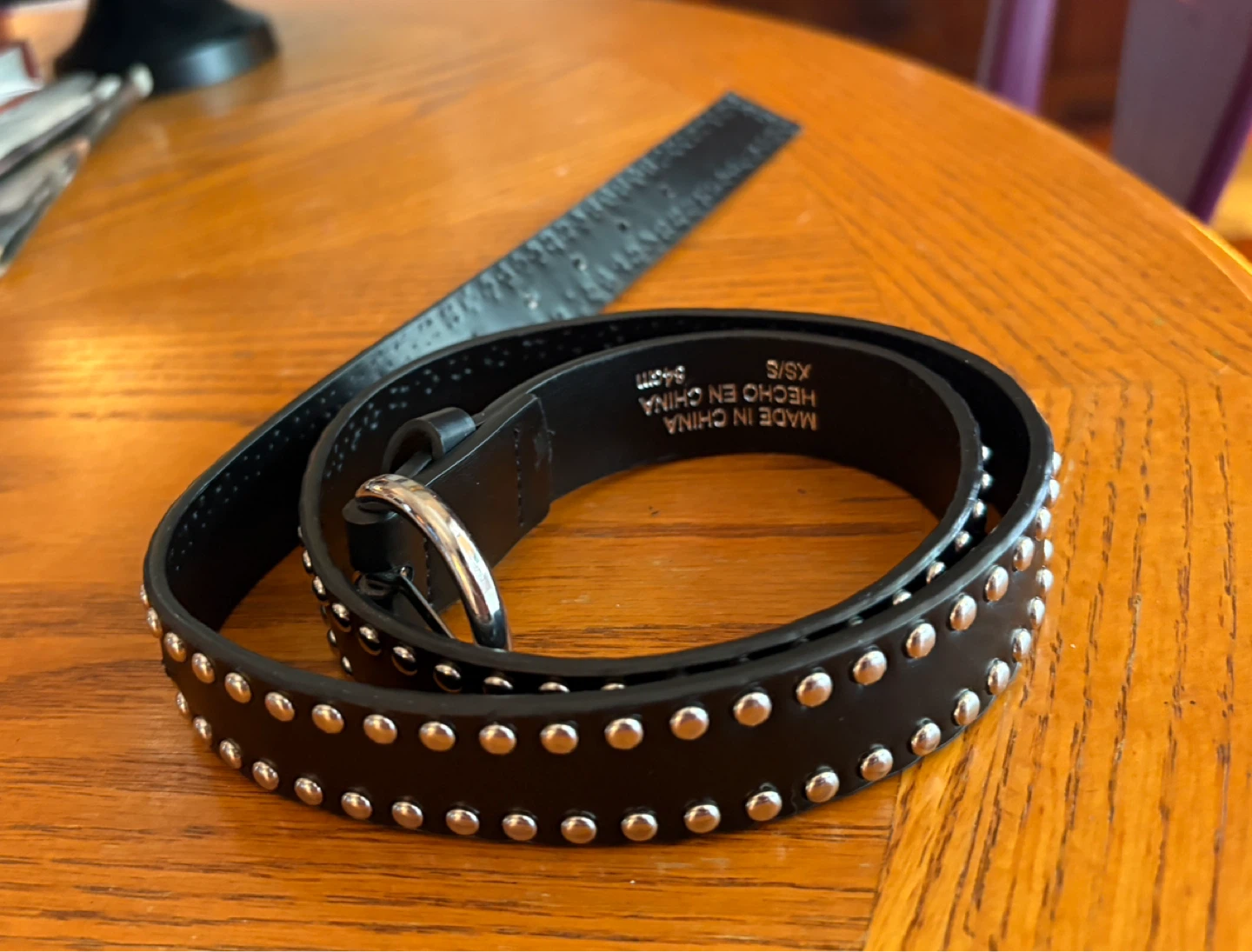 Studded Black Faux Leather Belt - XS