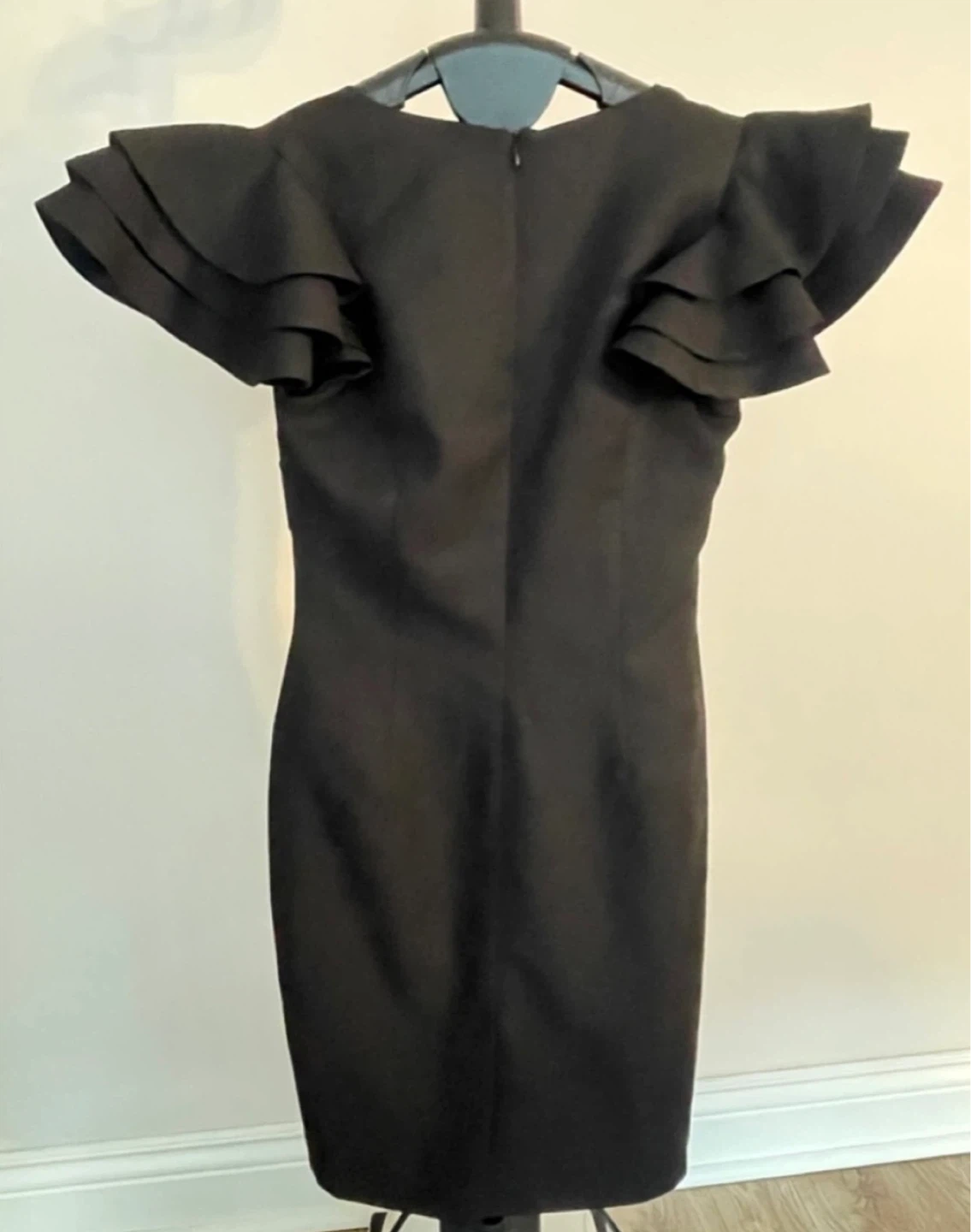 Chic Black V-Neck Sheath Mini Dress with Ruffle Sleeves size 4 - photo 5
