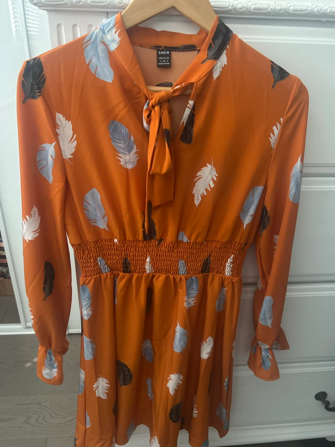 SHEIN Orange Feather Print Dress - Size S - photo 3