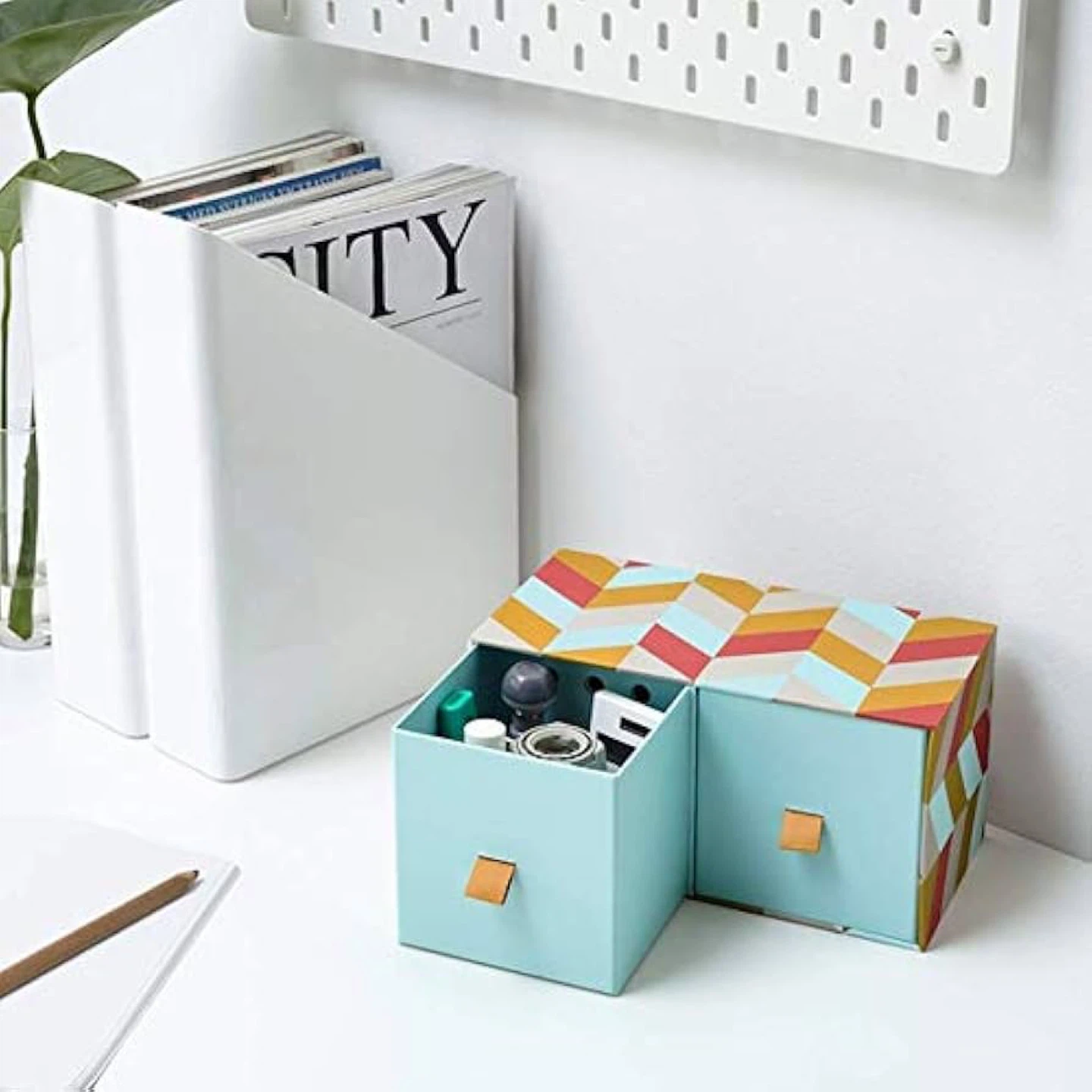 Two-Drawer Storage Box with Geometric Pattern