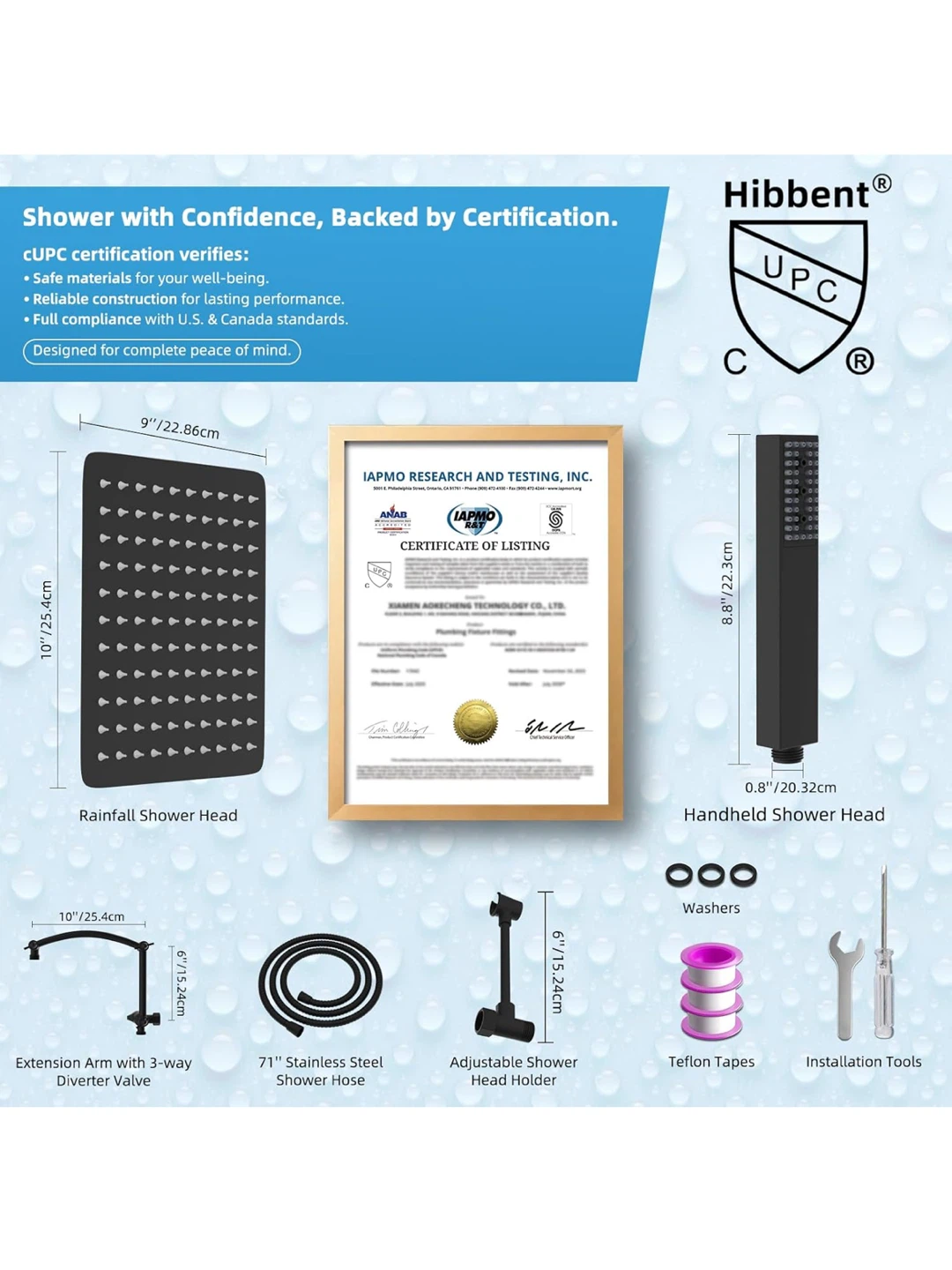 Hibbent Rainfall Shower Head Combo with Handheld Spray - photo 3