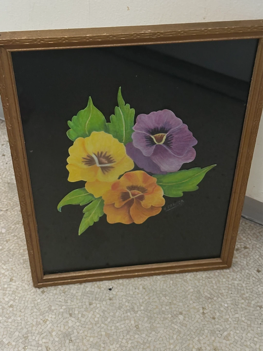 Antique Original Art Floral Pansy Painting