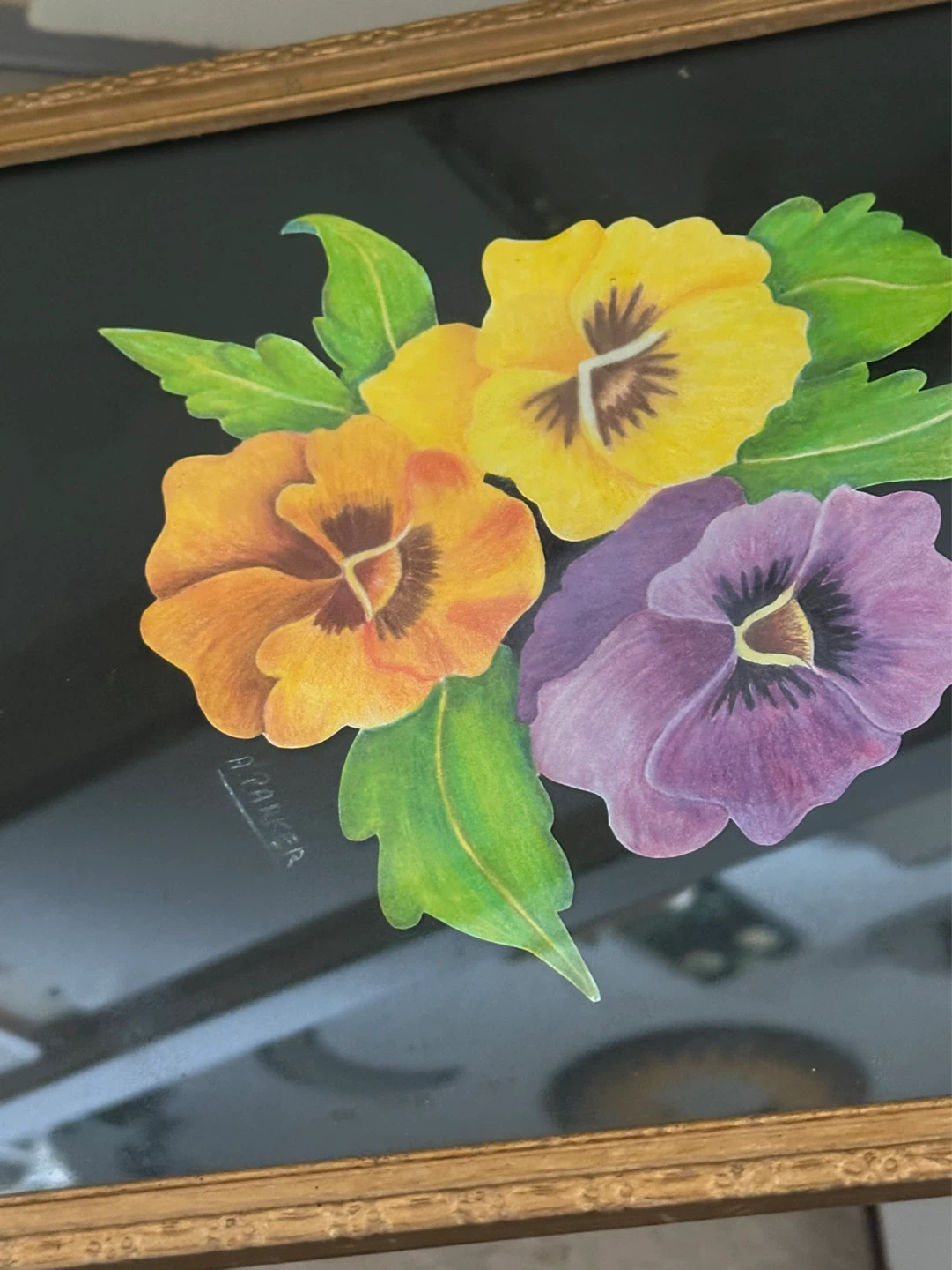 Antique Original Art Floral Pansy Painting - photo 3