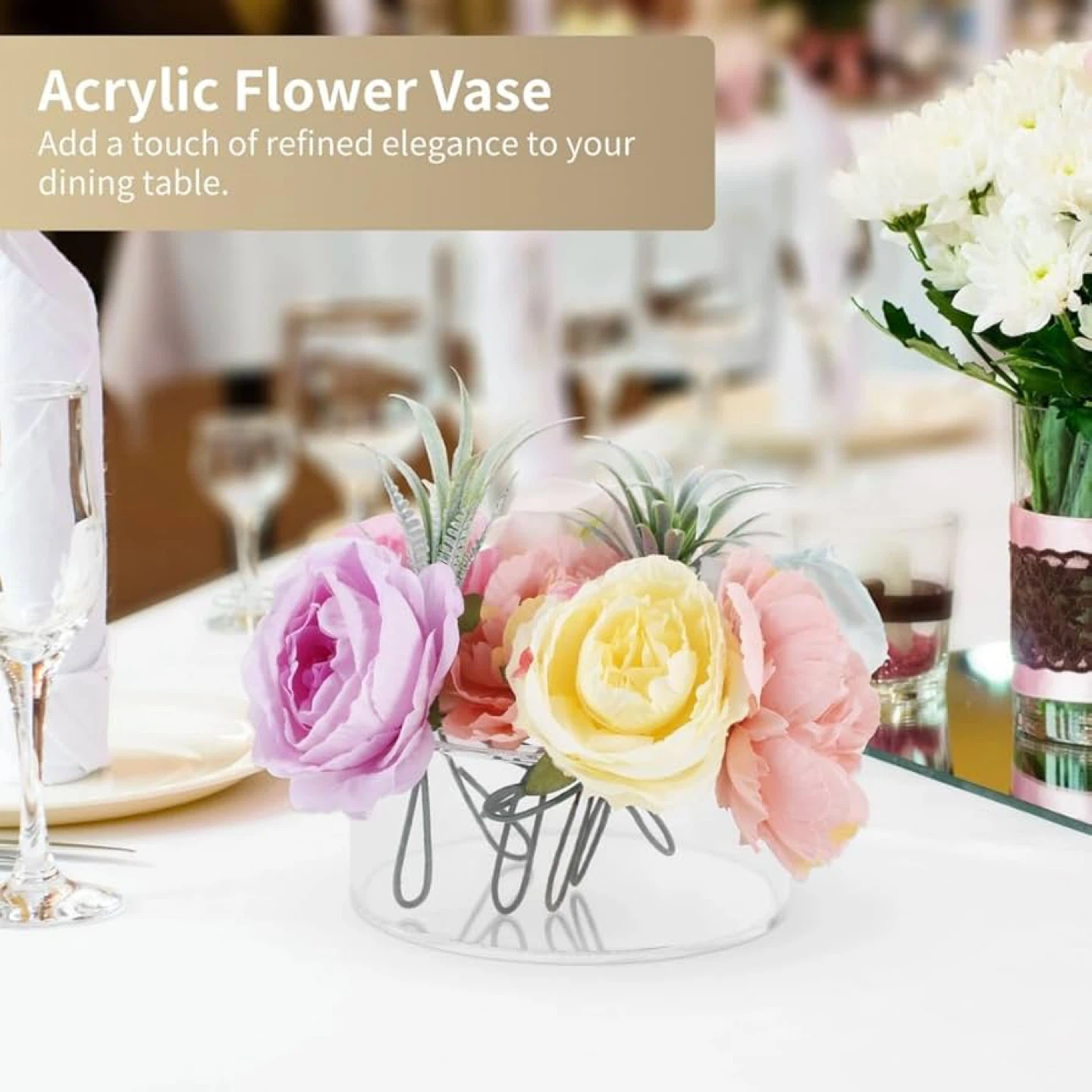 Clear Acrylic Flower Vase with 12-Hole Insert - photo 3