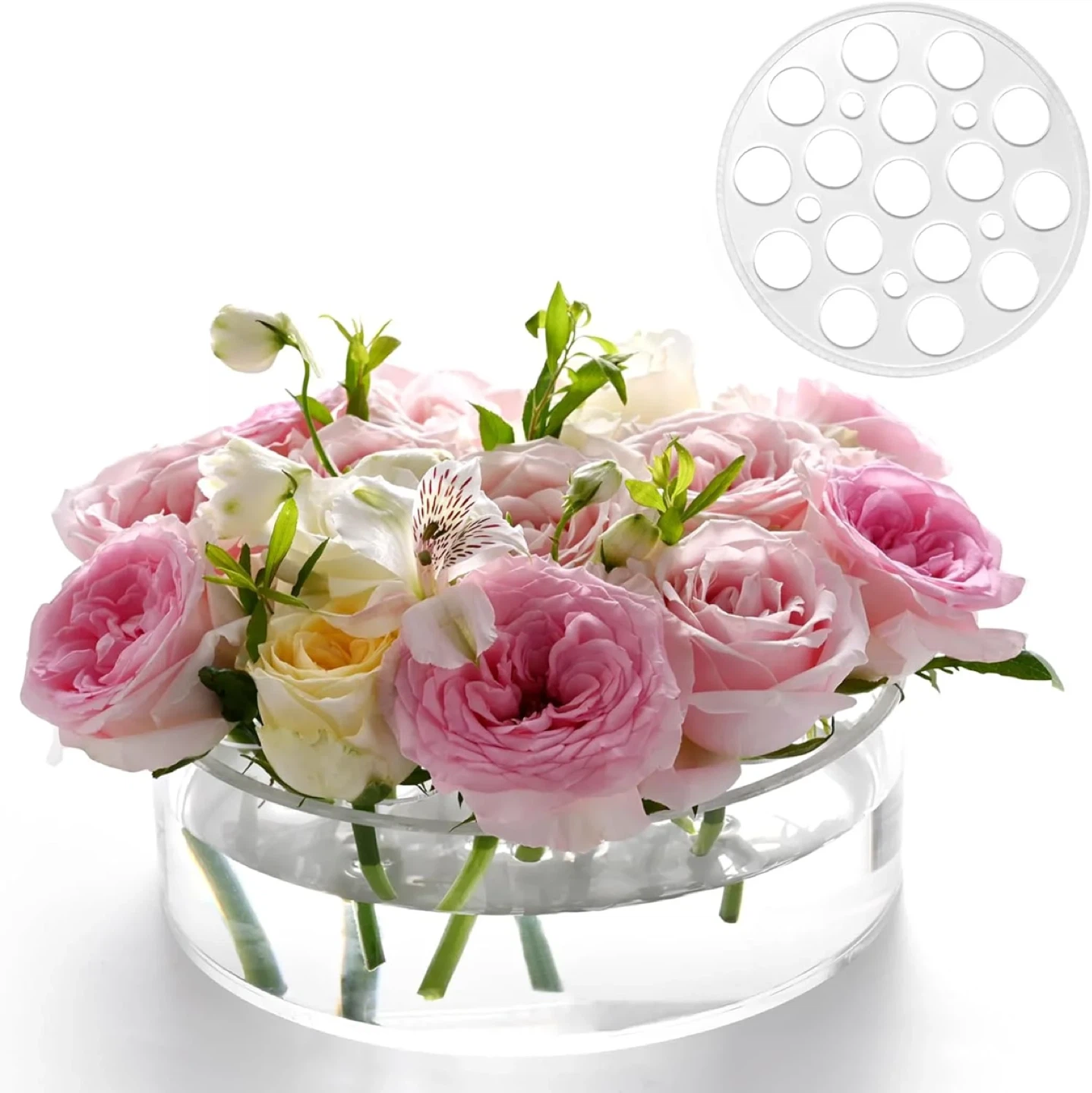 Clear Acrylic Flower Vase with 12-Hole Insert