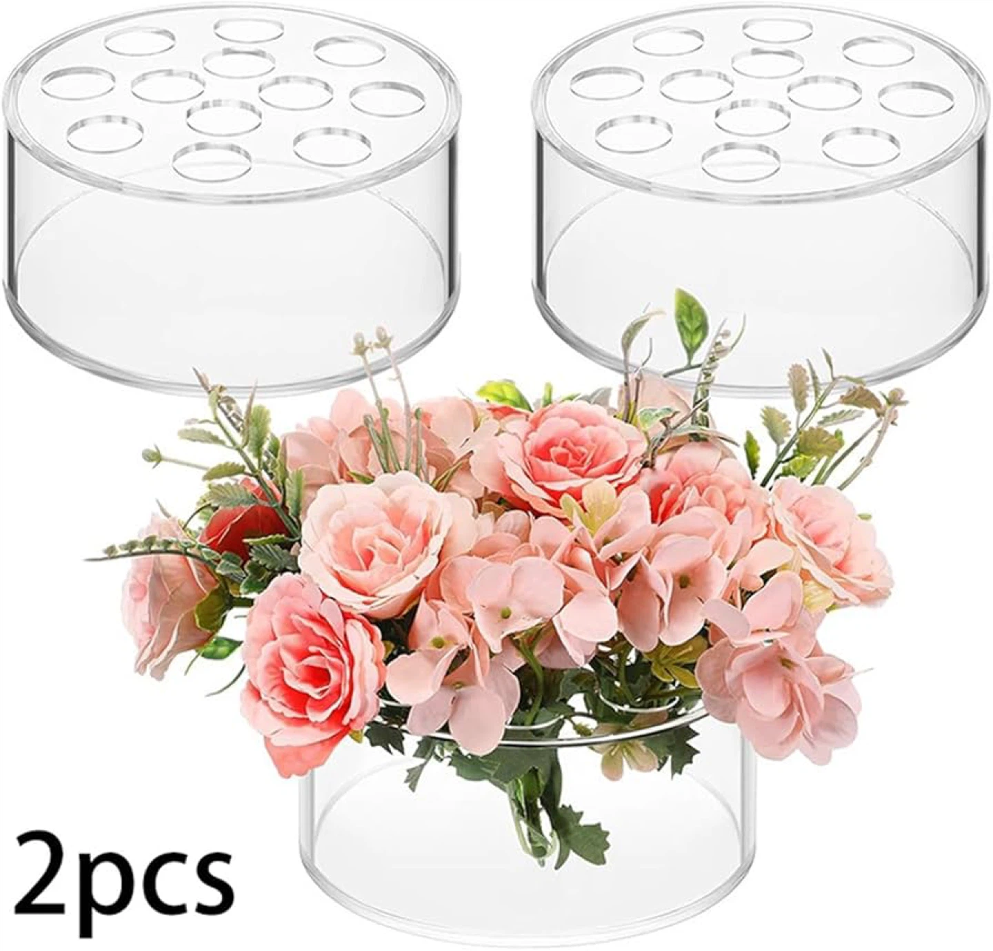 Clear Acrylic Flower Vase with 12-Hole Insert - photo 2